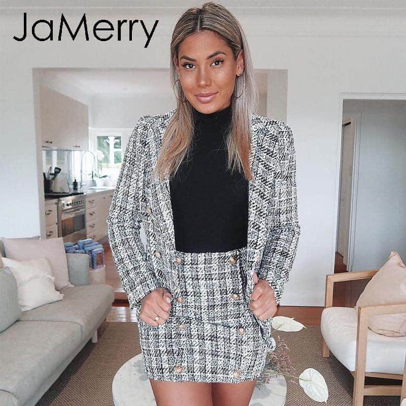 Conjunto Blazer e Saia Xadrez Elegante - Sua Boutique