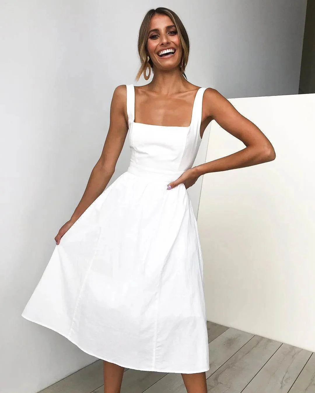 Vestido Midi Decote Reto - Sua Boutique