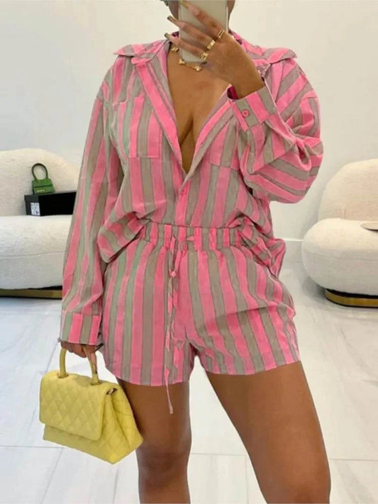 Conjunto Shorts e Camisa Color Listras - Sua Boutique