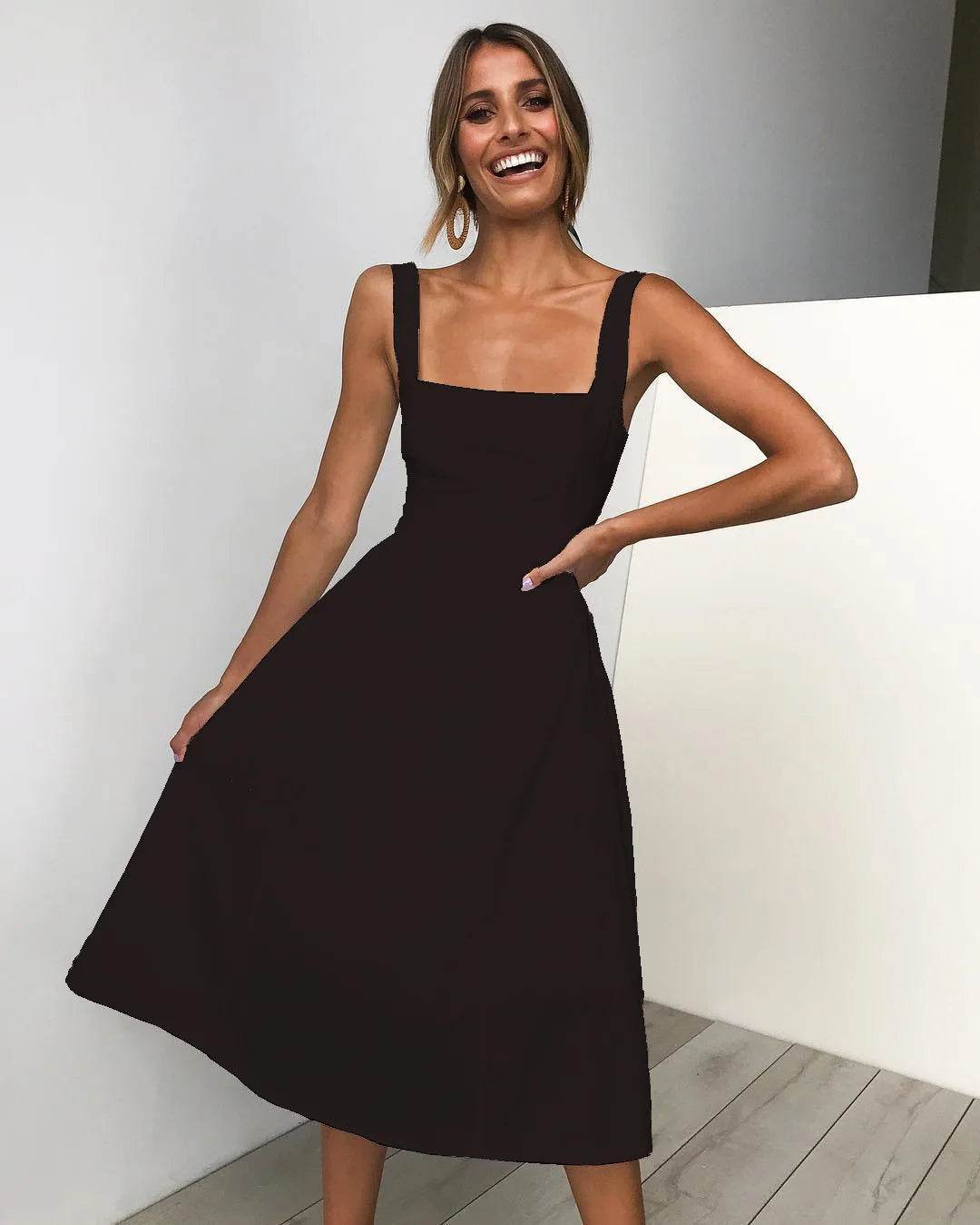 Vestido Midi Decote Reto - Sua Boutique