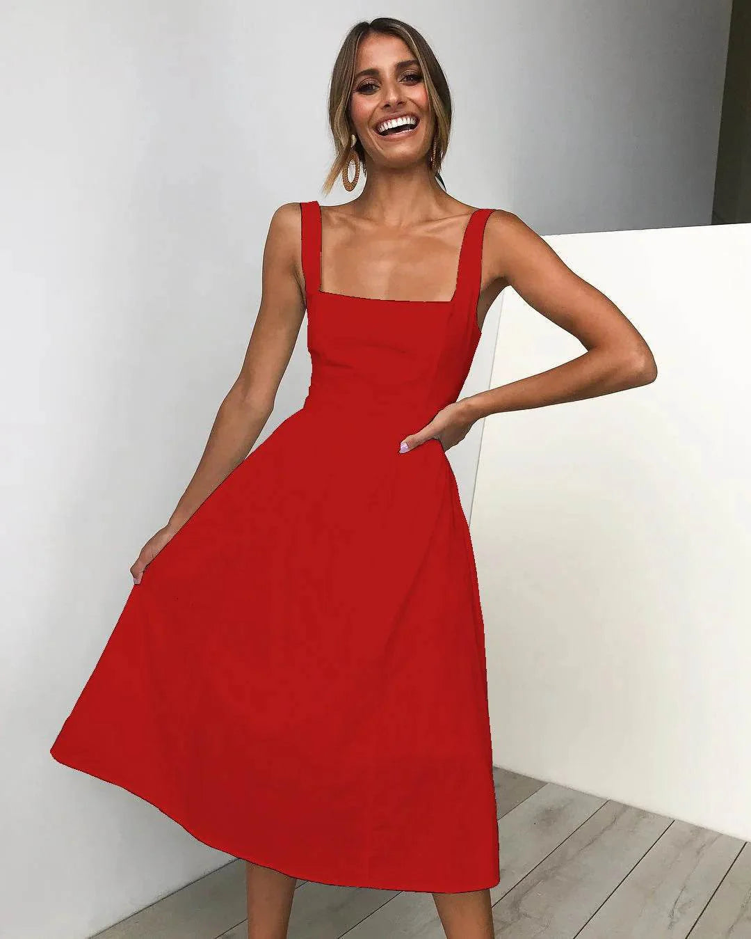 Vestido Midi Decote Reto - Sua Boutique